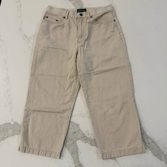 Lauren Jeans Co. Ralph Lauren High Rise Cropped Capri Khaki Jeans Women’s 8 Tan - Picture 1 of 8